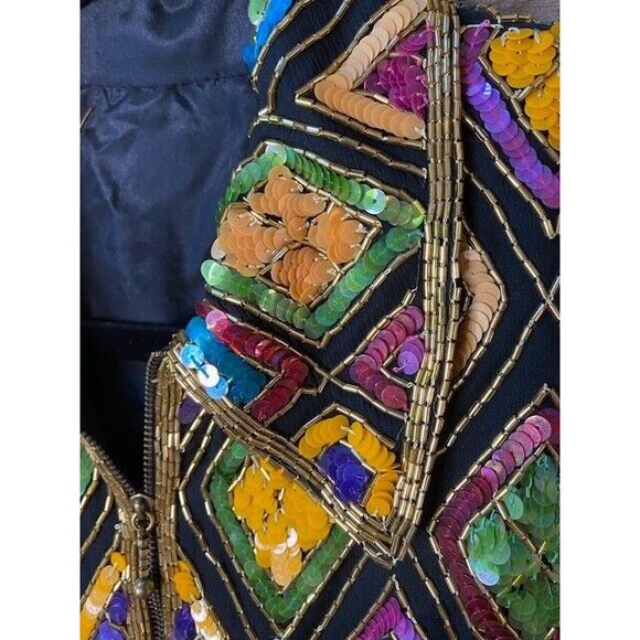 New Original VTG Medium Mary McFadden Multicolor Silk Chiffon Sequined Jacket - Picture 7 of 16